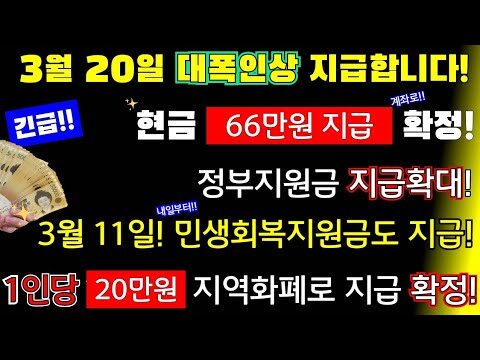 ## 2025년 3월, 민생회복지원금 최대 66만원 지급 확정! 기회를 놓치지 마세요 2025년 3월 20일부로 정부가 민생회복지원금의 지급을 확정했습니다. 이번 정책은 한 인당 최대 66만원의 현금을 지급하며, 특히 3월 11일부터는 1인당 20만원을 지역화폐로 지급하는 방안이 확정되었습니다. 이는 정부 차원에서 경제 회복을 위해 마련한 지원책의 일환으로, 많은 국민들에게 경제적으로 실질적인 도움을 줄 것으로 기대됩니다. ### 민생회복지원금, 어떻게 받을 수 있을까요? 이번 지원금은 기본적으로 가구당 지급되며, 특히 4인 가구의 경우 최대 80만원까지 지원받을 수 있습니다. 주요 지원 대상은 다음과 같습니다: - **기초생활수급자 및 차상위계층**: 기본적인 생계를 꾸리는 데 어려움을 겪고 있는 계층에 우선적으로 지원됩니다. - **소득기준 충족자**: 중위소득 기준 이하의 소득을 가진 가정이 해당됩니다. 위 조건을 충족하는 분들은 해당 지역의 주민센터 또는 지자체에서 신청 가능합니다. 신청 절차가 간소화되고 있으며, 신분증과 소득 증빙 서류만 있으면 손쉽게 진행할 수 있습니다. ### 왜 지역화폐로 지급될까요? 지역화폐 지급의 장점은 지역 경제 활성화에 있습니다. 지역 상권에서만 사용할 수 있어, 지역 내 소비를 촉진시키고 지방 경제 회복을 돕습니다. 또한, 지역화폐는 특정 기간 내에 사용해야 하므로 불필요한 지출을 방지하면서도 필요한 소비를 늘릴 수 있습니다. ### 이번 기회를 놓치지 말고 신청하세요 전국적으로 실시되는 이번 민생회복지원금은 그야말로 경제적으로 힘든 시기에 단비 같은 지원입니다. 자신이 대상자인지 모르는 경우도 이루어질 수 있으니 한 번 확인해 볼 필요가 있습니다. 특히, 해당 지원금은 단순히 개인에게만 혜택을 주는 것이 아니라 지역 사회 전체의 경제를 활성화하는 데 기여할 수 있습니다. ### 결론적으로 계속되는 경제적 불황 속에서 정부의 이번 결정은 많은 이들에게 희망의 빛을 줄 것입니다. 이번 기회를 놓치지 않고 충분히 활용하시길 바라며, 자세한 정보와 신청 방법은 가까운 주민센터나 시·군·구청에 문의하시면 더 정확하고 신속한 답변을 얻을 수 있을 것입니다. 꼭 챙기셔서 어려운 시기에 본인과 가정에 조금이나마 도움이 되기를 바랍니다.