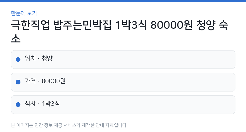 극한직업 밥주는민박집 1박3식 80000원 청양 숙소 한눈에 보기